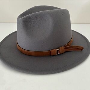 Unisex Gray Fedora Hat with Belt Brown Band: Appx. 22” band